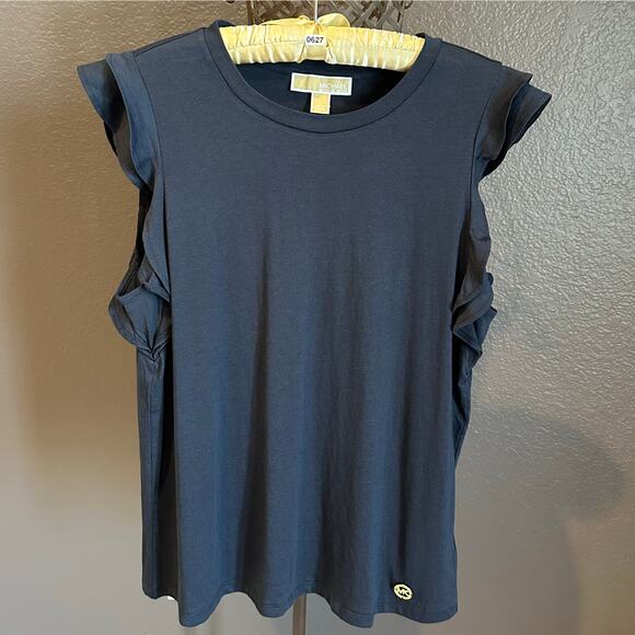 NWT, Michael Kors Women’s Size Large & XL Navy Tee w/Double Ruffle Sleeves, K627 - Picture 5 of 17
